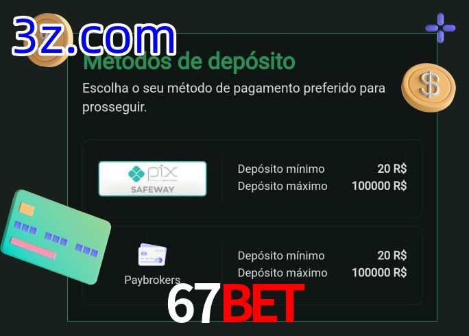 O cassino 67BET oferece uma grande variedade de métodos de pagamento